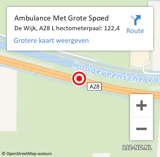 Locatie op kaart van de 112 melding: Ambulance Met Grote Spoed Naar De Wijk, A28 L hectometerpaal: 122,4 op 23 juni 2016 01:41