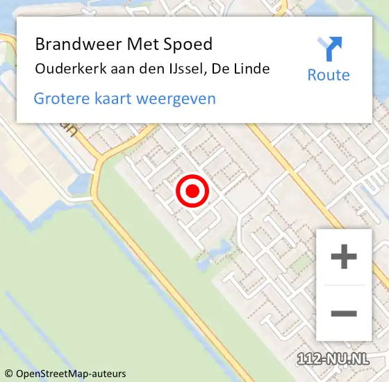 Locatie op kaart van de 112 melding: Brandweer Met Spoed Naar Ouderkerk aan den IJssel, De Linde op 23 juni 2016 03:03