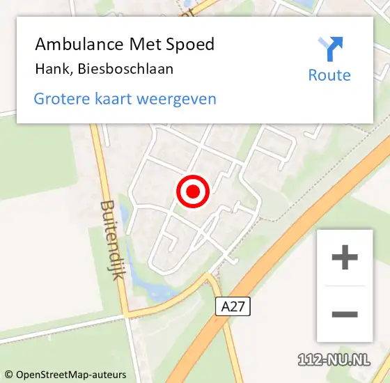 Locatie op kaart van de 112 melding: Ambulance Met Spoed Naar Hank, Biesboschlaan op 23 juni 2016 06:23