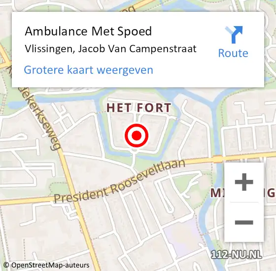 Locatie op kaart van de 112 melding: Ambulance Met Spoed Naar Vlissingen, Jacob Van Campenstraat op 23 juni 2016 06:58