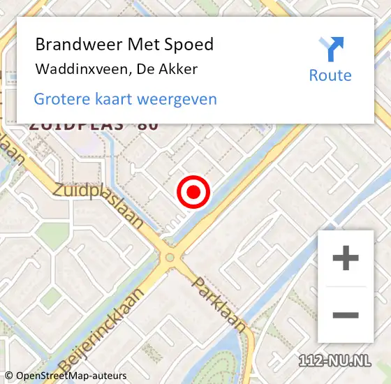 Locatie op kaart van de 112 melding: Brandweer Met Spoed Naar Waddinxveen, De Akker op 23 juni 2016 07:38