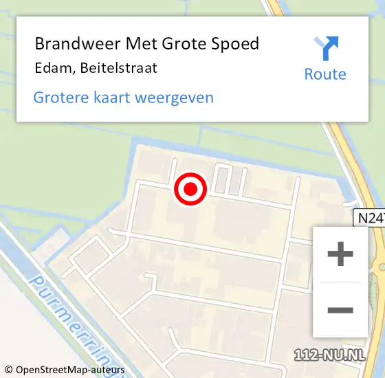 Locatie op kaart van de 112 melding: Brandweer Met Grote Spoed Naar Edam, Beitelstraat op 23 juni 2016 07:39