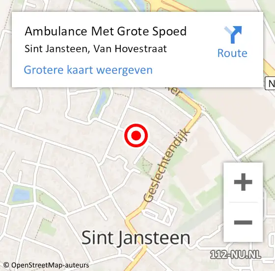 Locatie op kaart van de 112 melding: Ambulance Met Grote Spoed Naar Sint Jansteen, Van Hovestraat op 19 december 2013 05:10