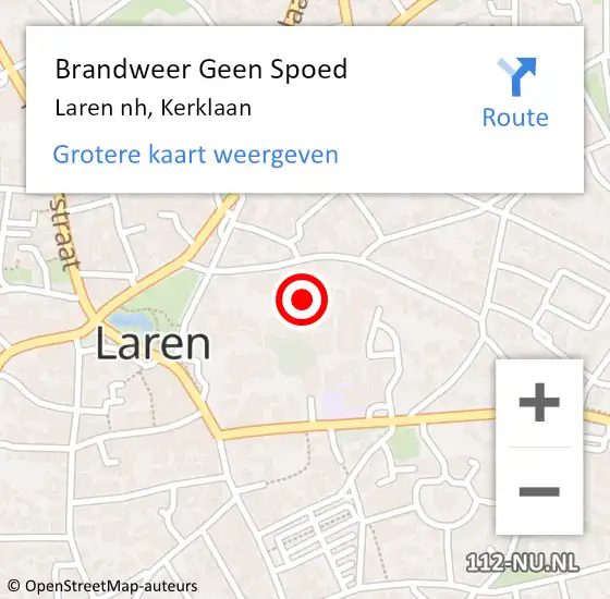 Locatie op kaart van de 112 melding: Brandweer Geen Spoed Naar Laren nh, Kerklaan op 23 juni 2016 08:25