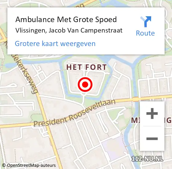 Locatie op kaart van de 112 melding: Ambulance Met Grote Spoed Naar Vlissingen, Jacob Van Campenstraat op 23 juni 2016 08:42