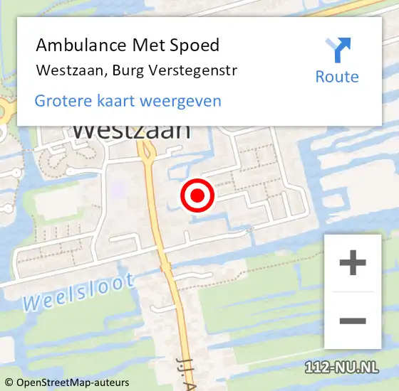 Locatie op kaart van de 112 melding: Ambulance Met Spoed Naar Westzaan, Burg Verstegenstr op 23 juni 2016 09:05