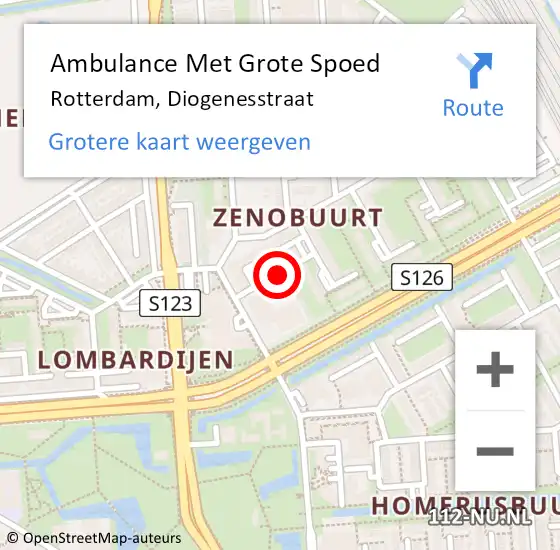 Locatie op kaart van de 112 melding: Ambulance Met Grote Spoed Naar Rotterdam, Diogenesstraat op 23 juni 2016 10:02