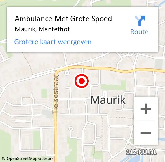 Locatie op kaart van de 112 melding: Ambulance Met Grote Spoed Naar Maurik, Mantethof op 19 december 2013 06:32