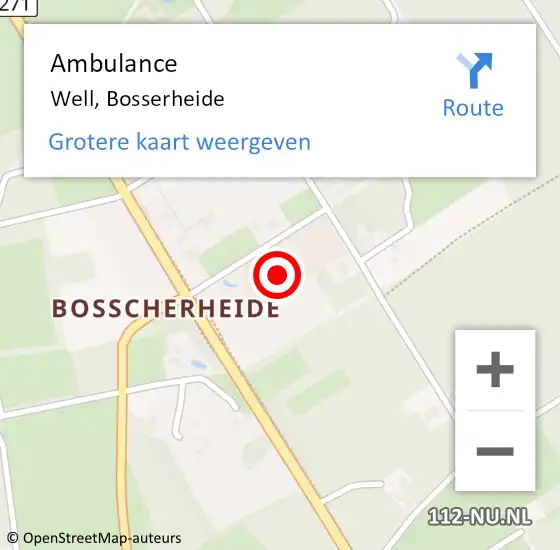 Locatie op kaart van de 112 melding: Ambulance Well, Bosserheide op 23 juni 2016 10:44