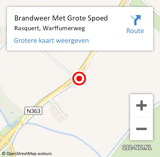 Locatie op kaart van de 112 melding: Brandweer Met Grote Spoed Naar Rasquert, Warffumerweg op 23 juni 2016 11:58