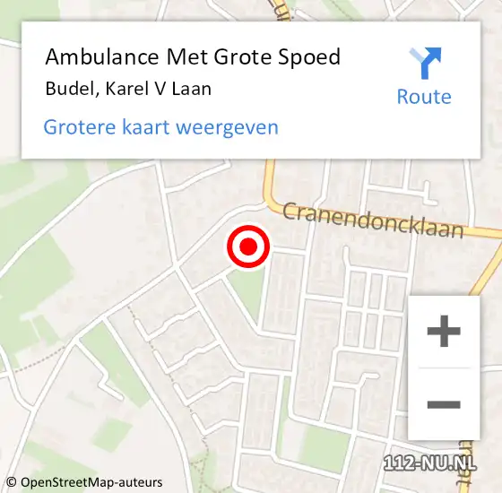 Locatie op kaart van de 112 melding: Ambulance Met Grote Spoed Naar Budel, Karel V Laan op 23 juni 2016 12:35