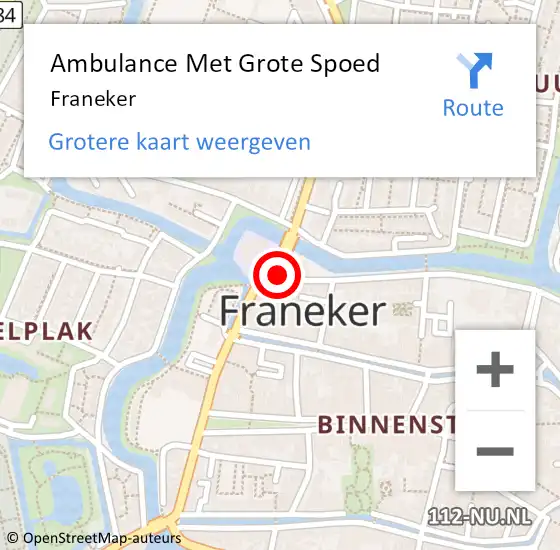 Locatie op kaart van de 112 melding: Ambulance Met Grote Spoed Naar Franeker op 19 december 2013 07:52