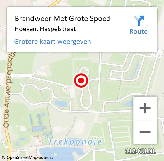 Locatie op kaart van de 112 melding: Brandweer Met Grote Spoed Naar Hoeven, Haspelstraat op 23 juni 2016 15:14