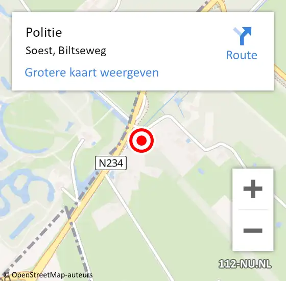 Locatie op kaart van de 112 melding: Politie Soest, Biltseweg op 23 juni 2016 16:01