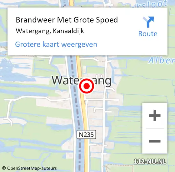 Locatie op kaart van de 112 melding: Brandweer Met Grote Spoed Naar Watergang, Kanaaldijk op 23 juni 2016 16:14