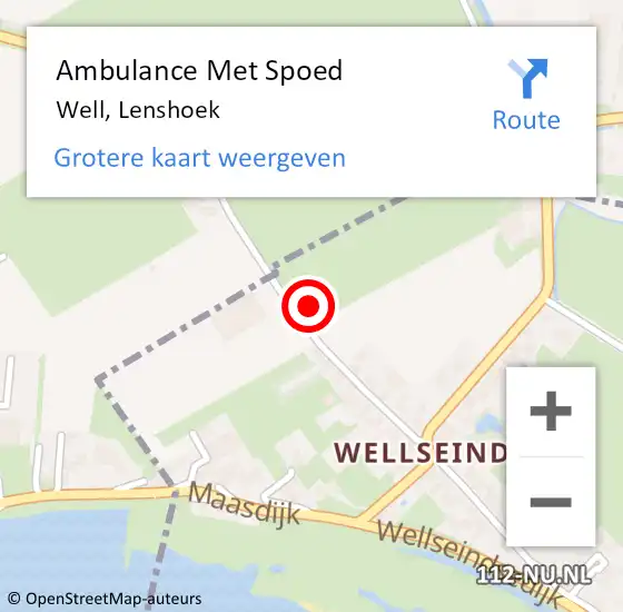 Locatie op kaart van de 112 melding: Ambulance Met Spoed Naar Well, Lenshoek op 23 juni 2016 16:44