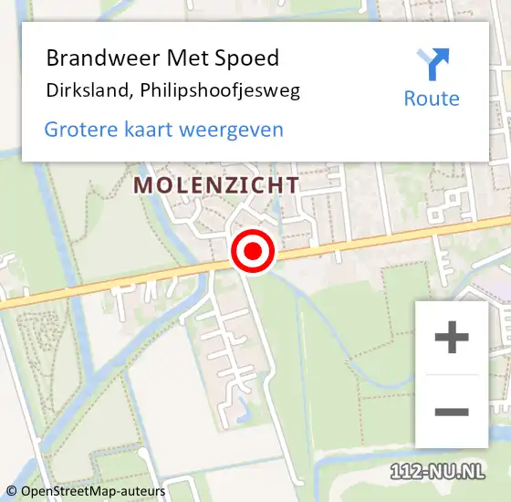 Locatie op kaart van de 112 melding: Brandweer Met Spoed Naar Dirksland, Philipshoofjesweg op 23 juni 2016 17:21