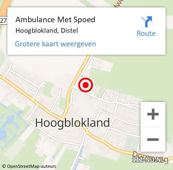 Locatie op kaart van de 112 melding: Ambulance Met Spoed Naar Hoogblokland, Distel op 23 juni 2016 18:12