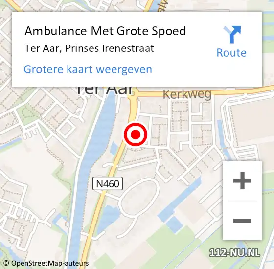 Locatie op kaart van de 112 melding: Ambulance Met Grote Spoed Naar Ter Aar, Prinses Irenestraat op 23 juni 2016 18:21