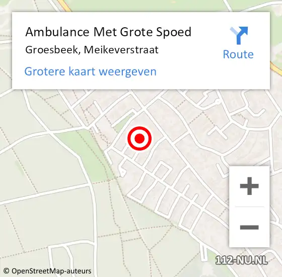 Locatie op kaart van de 112 melding: Ambulance Met Grote Spoed Naar Groesbeek, Meikeverstraat op 23 juni 2016 18:22