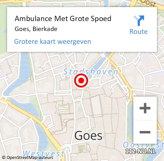 Locatie op kaart van de 112 melding: Ambulance Met Grote Spoed Naar Goes, Bierkade op 23 juni 2016 20:37