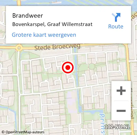 Locatie op kaart van de 112 melding: Brandweer Bovenkarspel, Graaf Willemstraat op 23 juni 2016 21:03