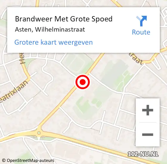 Locatie op kaart van de 112 melding: Brandweer Met Grote Spoed Naar Asten, Wilhelminastraat op 23 juni 2016 21:20