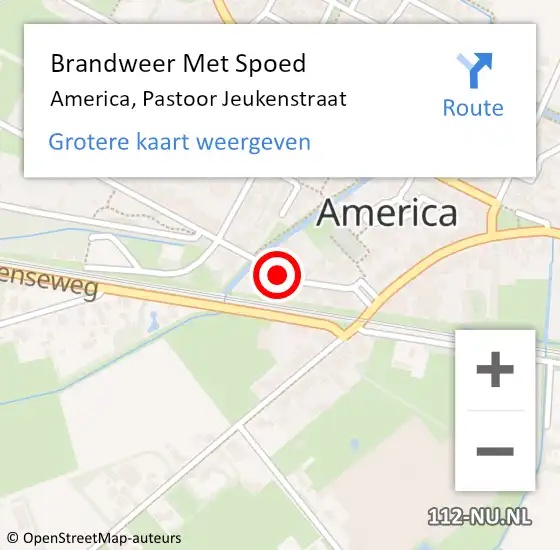 Locatie op kaart van de 112 melding: Brandweer Met Spoed Naar America, Pastoor Jeukenstraat op 23 juni 2016 21:25