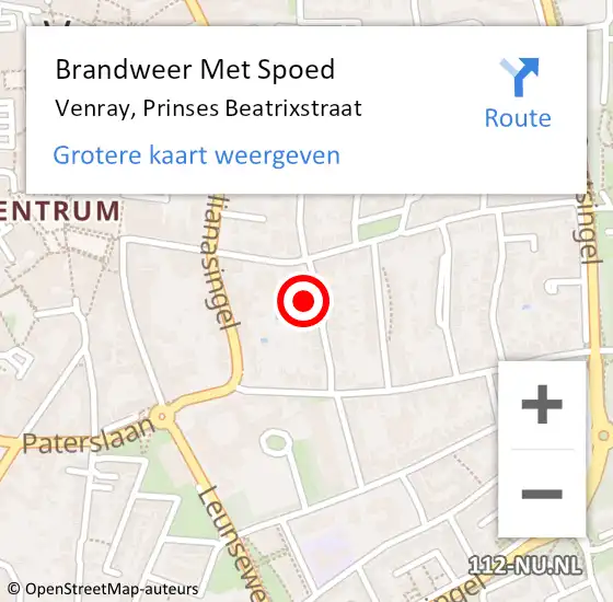 Locatie op kaart van de 112 melding: Brandweer Met Spoed Naar Venray, Prinses Beatrixstraat op 23 juni 2016 22:22