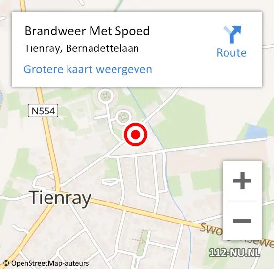 Locatie op kaart van de 112 melding: Brandweer Met Spoed Naar Tienray, Bernadettelaan op 23 juni 2016 22:23