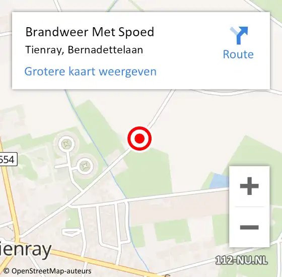 Locatie op kaart van de 112 melding: Brandweer Met Spoed Naar Tienray, Bernadettelaan op 23 juni 2016 22:27