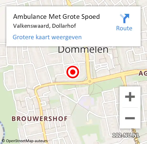 Locatie op kaart van de 112 melding: Ambulance Met Grote Spoed Naar Valkenswaard, Dollarhof op 23 juni 2016 23:06