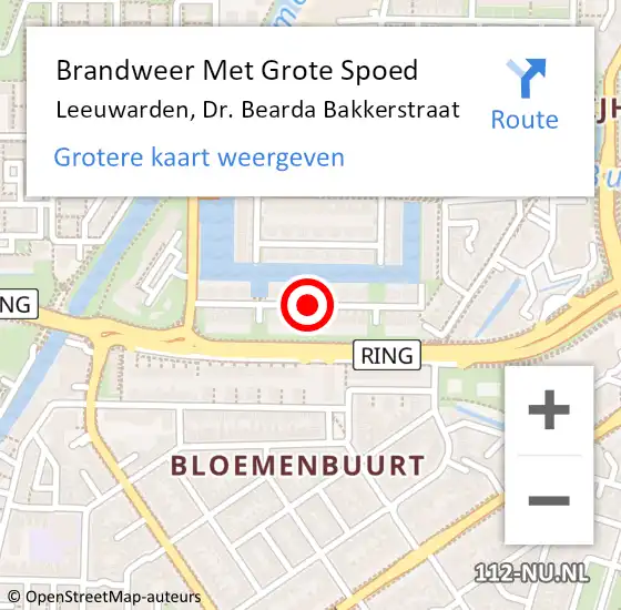 Locatie op kaart van de 112 melding: Brandweer Met Grote Spoed Naar Leeuwarden, Dr. Bearda Bakkerstraat op 23 juni 2016 23:13