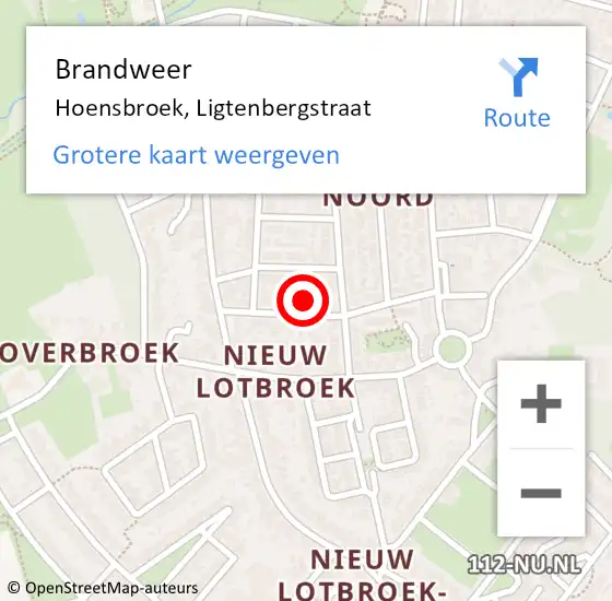 Locatie op kaart van de 112 melding: Brandweer Hoensbroek, Ligtenbergstraat op 24 juni 2016 01:03