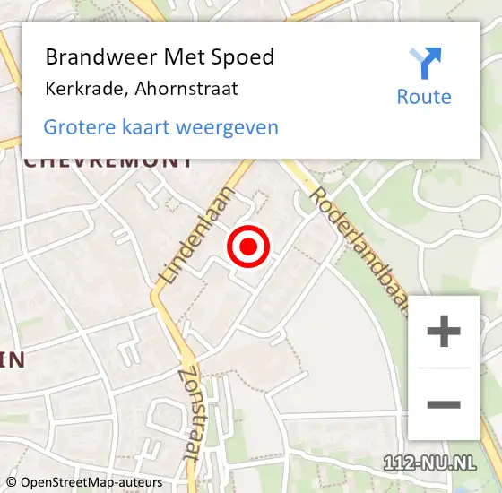 Locatie op kaart van de 112 melding: Brandweer Met Spoed Naar Kerkrade, Ahornstraat op 24 juni 2016 01:18