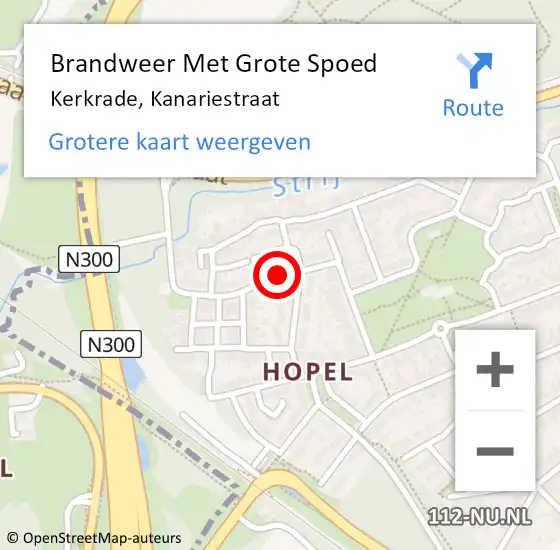 Locatie op kaart van de 112 melding: Brandweer Met Grote Spoed Naar Kerkrade, Kanariestraat op 24 juni 2016 01:27