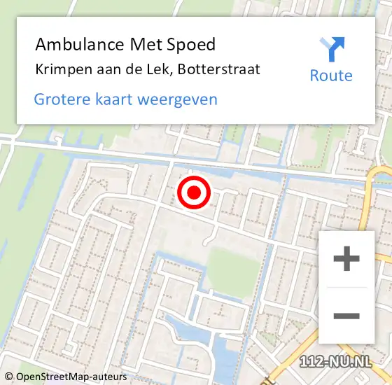 Locatie op kaart van de 112 melding: Ambulance Met Spoed Naar Krimpen aan de Lek, Botterstraat op 24 juni 2016 03:17