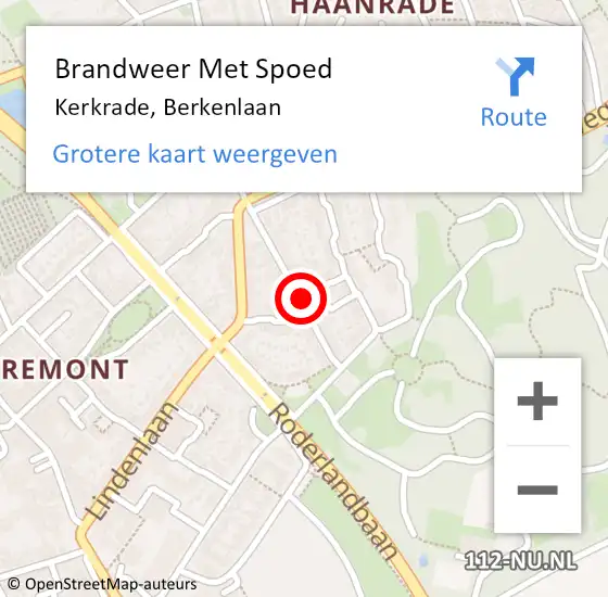 Locatie op kaart van de 112 melding: Brandweer Met Spoed Naar Kerkrade, Berkenlaan op 24 juni 2016 07:22