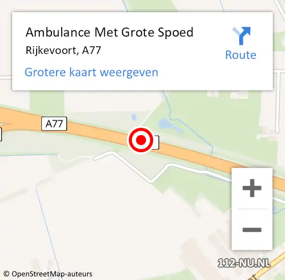 Locatie op kaart van de 112 melding: Ambulance Met Grote Spoed Naar Rijkevoort, A77 op 24 juni 2016 07:29