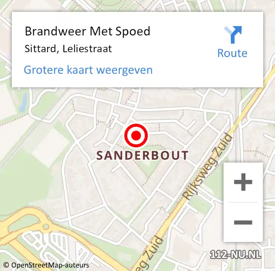 Locatie op kaart van de 112 melding: Brandweer Met Spoed Naar Sittard, Leliestraat op 24 juni 2016 07:45