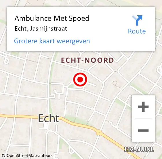 Locatie op kaart van de 112 melding: Ambulance Met Spoed Naar Echt, Jasmijnstraat op 24 juni 2016 08:40