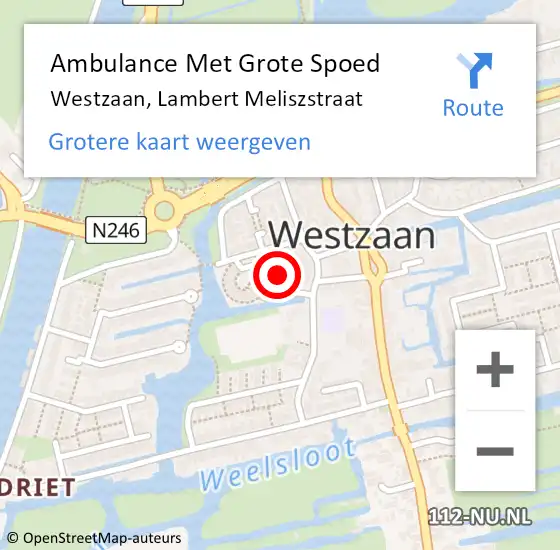 Locatie op kaart van de 112 melding: Ambulance Met Grote Spoed Naar Westzaan, Lambert Meliszstraat op 24 juni 2016 09:16