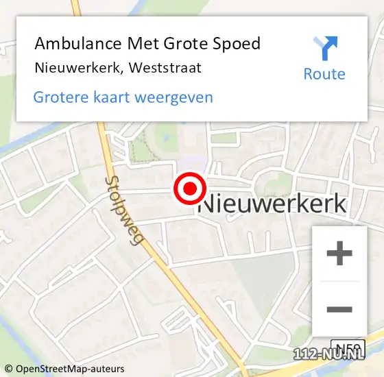 Locatie op kaart van de 112 melding: Ambulance Met Grote Spoed Naar Nieuwerkerk, Weststraat op 24 juni 2016 10:08