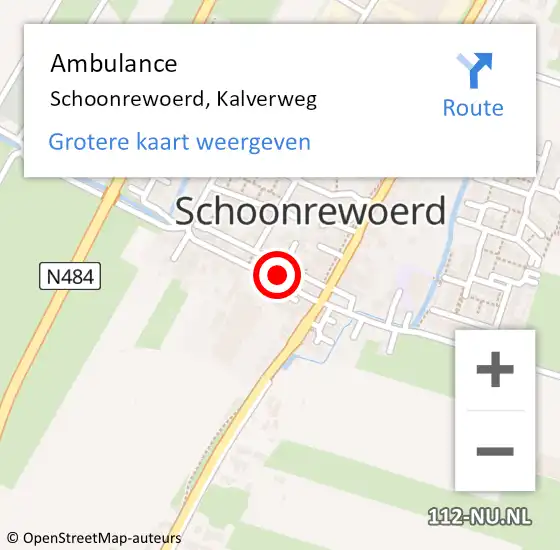 Locatie op kaart van de 112 melding: Ambulance Schoonrewoerd, Kalverweg op 24 juni 2016 10:09