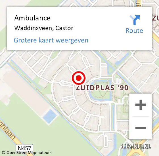 Locatie op kaart van de 112 melding: Ambulance Waddinxveen, Castor op 24 juni 2016 10:53