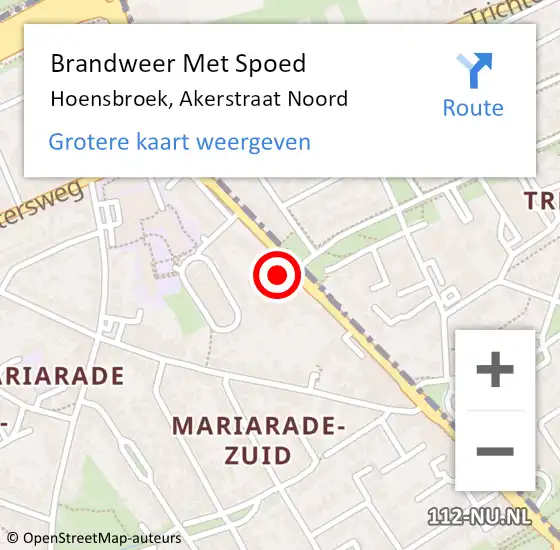 Locatie op kaart van de 112 melding: Brandweer Met Spoed Naar Hoensbroek, Akerstraat Noord op 24 juni 2016 10:56