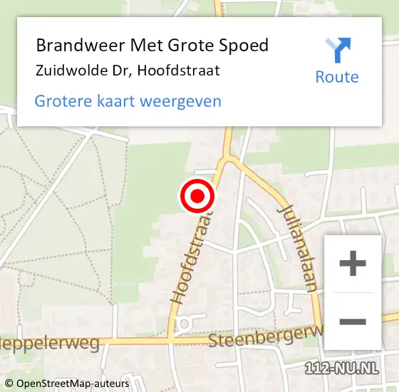 Locatie op kaart van de 112 melding: Brandweer Met Grote Spoed Naar Zuidwolde Dr, Hoofdstraat op 24 juni 2016 11:29