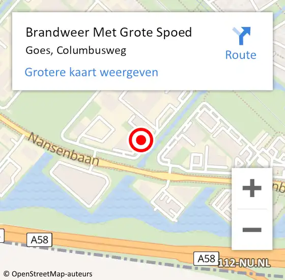 Locatie op kaart van de 112 melding: Brandweer Met Grote Spoed Naar Goes, Columbusweg op 19 december 2013 09:38