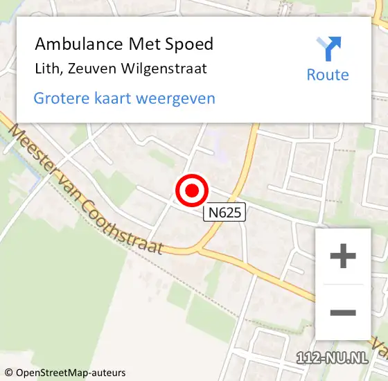 Locatie op kaart van de 112 melding: Ambulance Met Spoed Naar Lith, Zeuven Wilgenstraat op 24 juni 2016 13:54