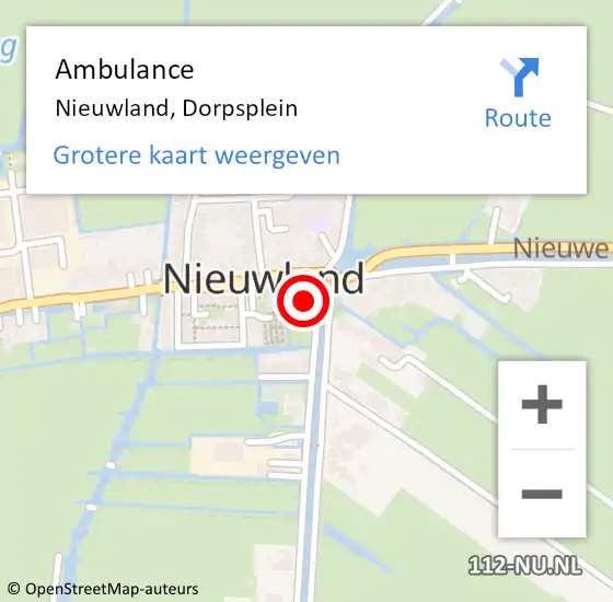 Locatie op kaart van de 112 melding: Ambulance Nieuwland, Dorpsplein op 24 juni 2016 13:56